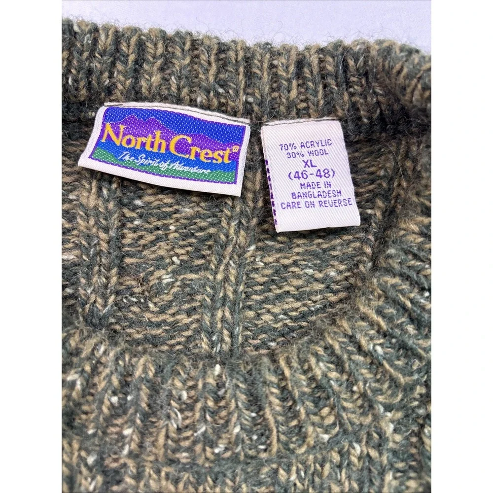 North Crest mens XL 46-48  grn Wool Blend Cable Knit Sweater Spirit of Adventure